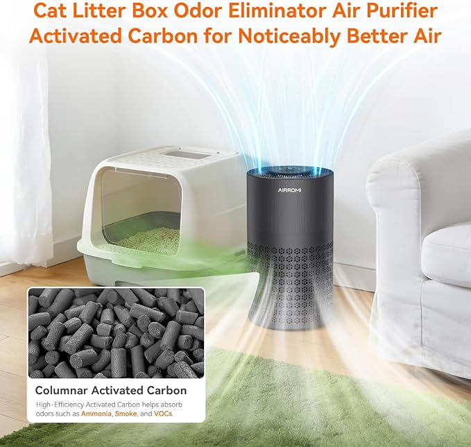 AIRROMI Air Purifier for Bedroom with HEPA 3-in-1 Filter, Pet Air Purifier for Home Cat Pee Smell, Covers Upto 990 Ft², Quiet 360°intake Air Cleaner for pet hair,allergies,Dust,Smoke A2001 Black - Image 4