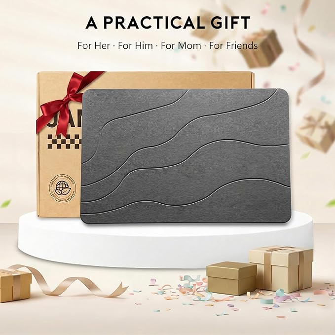 Stone Bath Mat for Shower Exit, Quick-Dry Diatomaceous Earth Bath Mat, New Apartment Essential & Housewarming Gift, 23.5" x 15.5" Dark Gray-Wave - Image 8