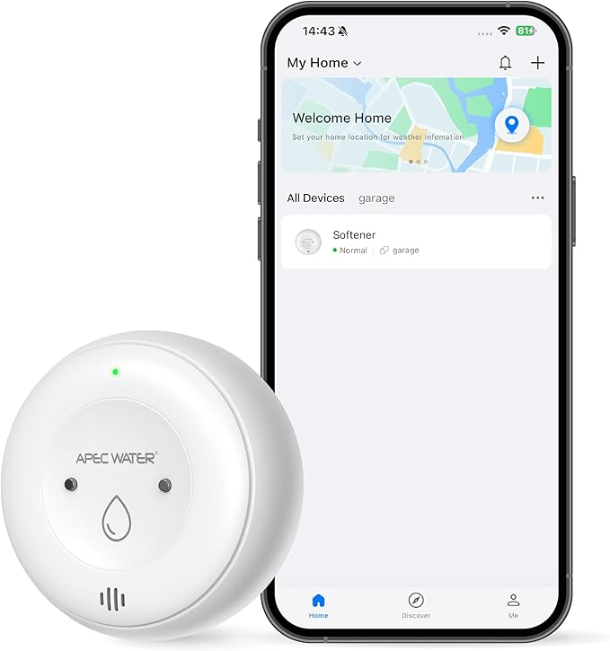 APEC WATER WiFi Water Leak Detector for Home, App Connected get Real-Time Alerts, Highly Reliable Dual Sensor Wet Moisture Detection (1PK) by APECWaterSystems