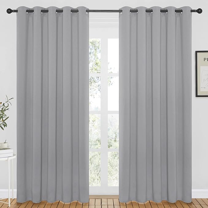 NICETOWN Blackout Curtain Drape 84 inches Length - Light Reducing Thermal Insulated Solid Grommet Blackout Window Treatment for Living Room (Silver Grey, 1 Piece, W66 x L84) by NICETOWN