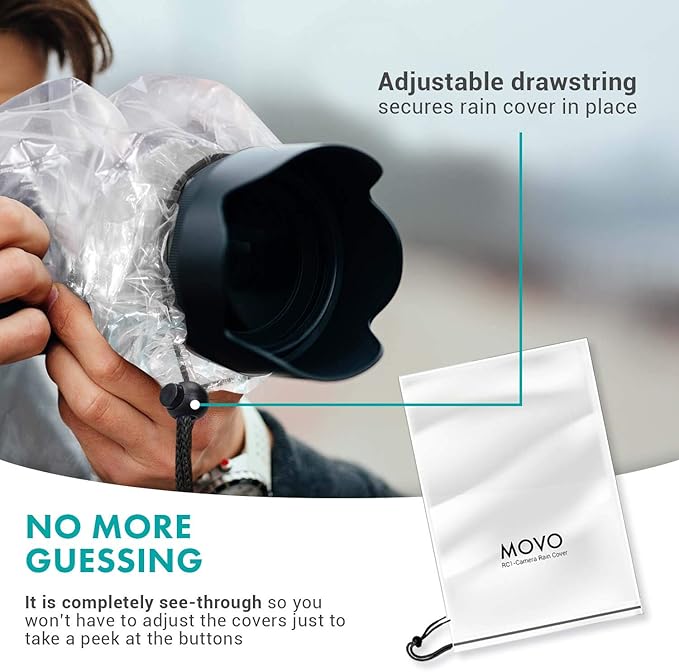 Movo (5 Pack) RC1 Clear Rain Cover for DSLR Camera and Lens up to 18" Long - Image 6
