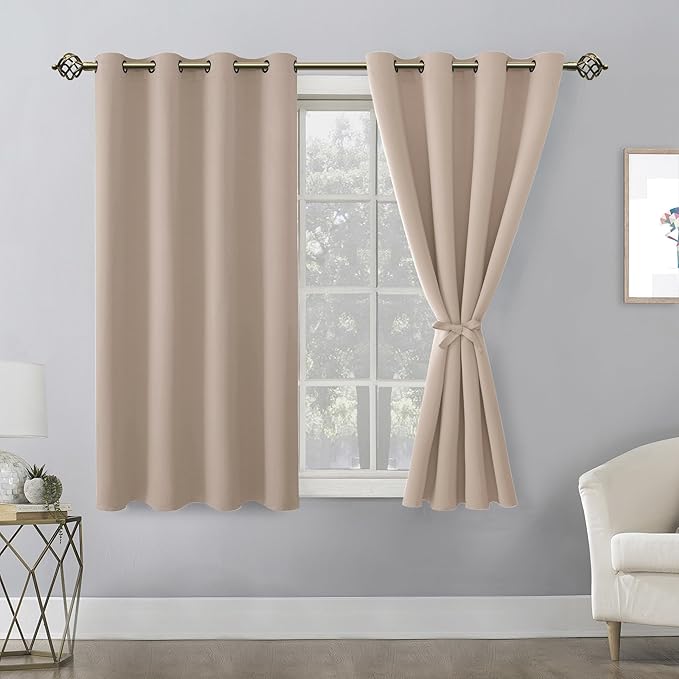 Hiasan Blackout Curtains for Bedroom, 52 x 54 Inches Long - Thermal Insulated & Light Blocking Window Curtains for Living Room/Kids Room, 2 Drape Panels Sewn with Tiebacks, Camel - Image 7