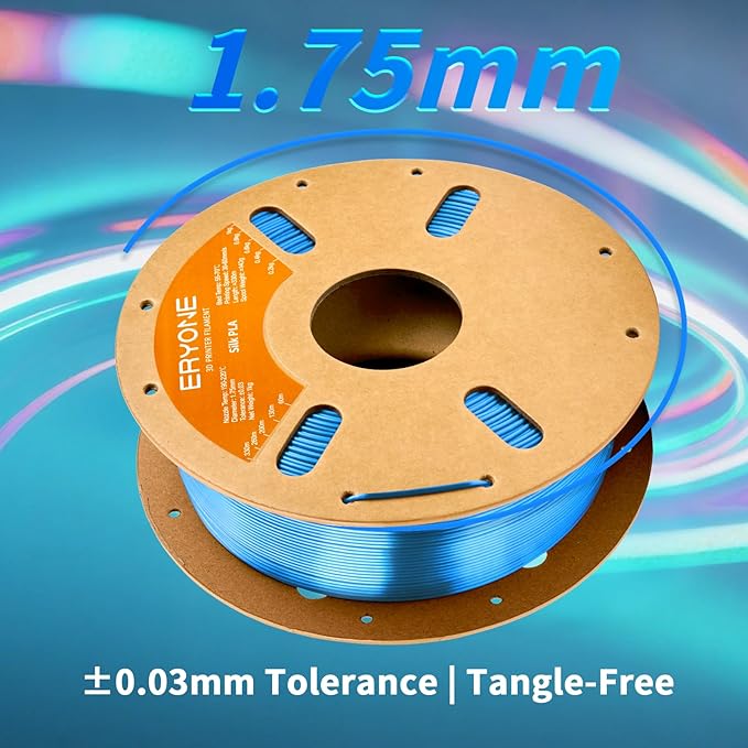 ERYONE Silk PLA Filament for 3D Printer, 1.75mm +/- 0.03mm, 1kg (2.1LBS)/Spool, Silk Blue - Image 5