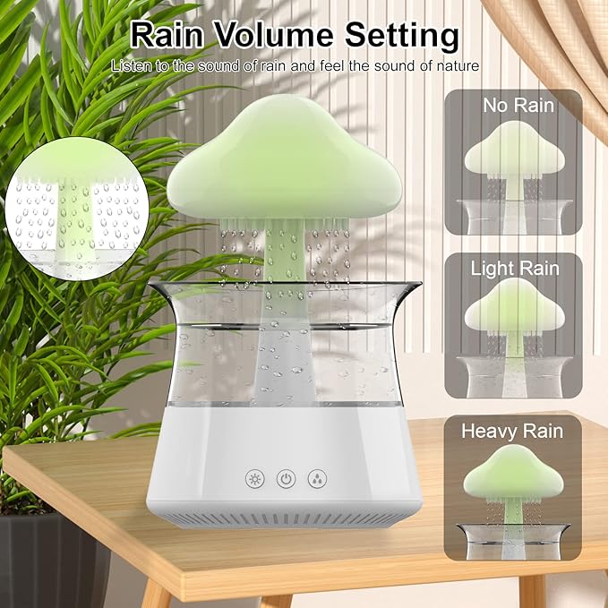 cjc Cloud Rain Humidifier for bedroom with Soothing Rain Sounds Sleep Aid, Waterfall Night Light, Mushroom Design Air Moisturizer，Room Decor Aesthetic for living room (White) - Image 6