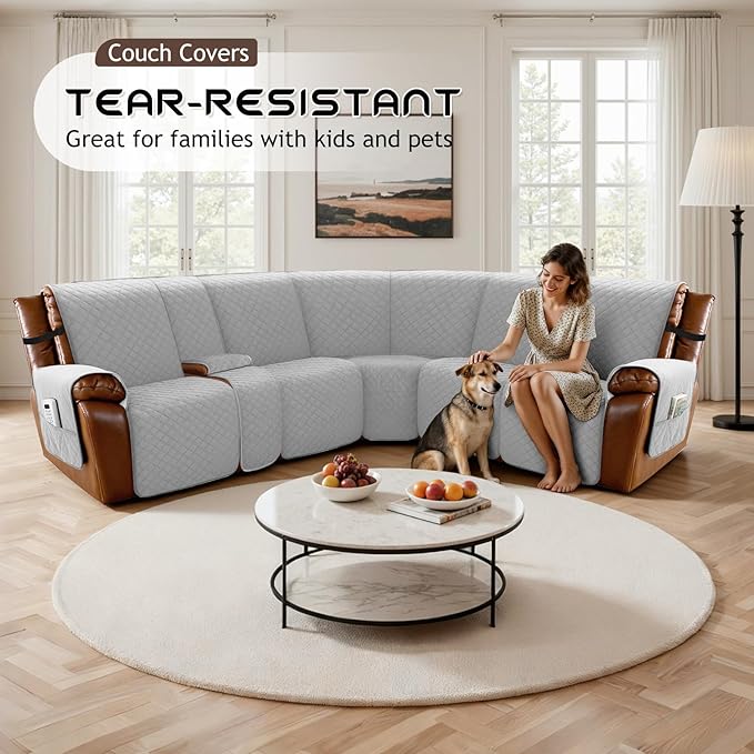 Arfntevss Recliner Sectional Couch Covers for Reclining Sectional L Shape Sofa Cover Non Slip Washable Recliner L Shaped Slipcover Middle Console Protector (1 Console Cover, Silvery Gray) - Image 5