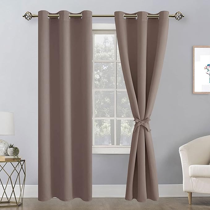 Hiasan Blackout Curtains for Bedroom, 42 x 84 Inches Long - Thermal Insulated & Light Blocking Window Curtains for Living Room/Kids Room, 2 Drape Panels Sewn with Tiebacks, Tan - Image 2