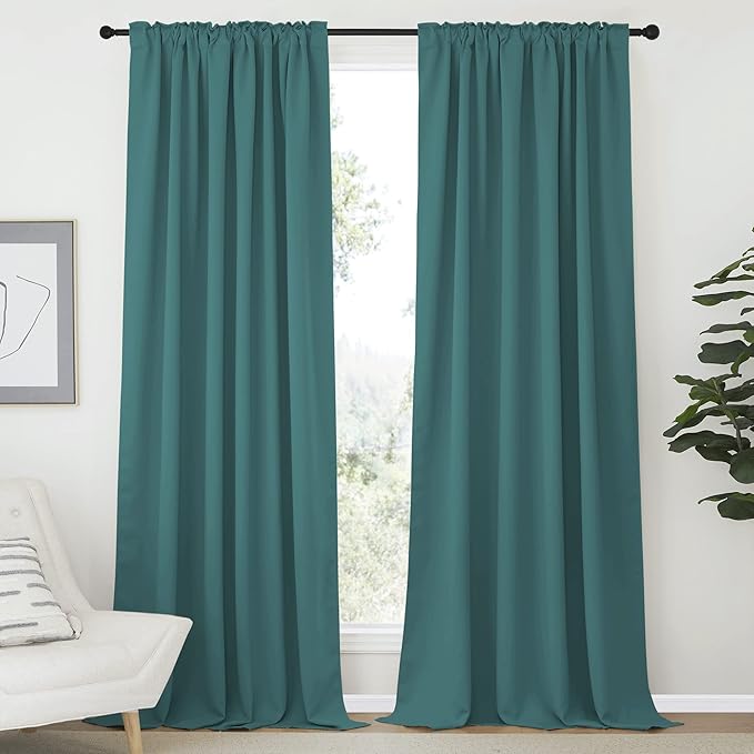 NICETOWN Living Room Blackout Draperies - (Sea Teal Color) W70 x L95, 2 Pieces, Room Darkening Window Blackout Drape Panels - Image 2