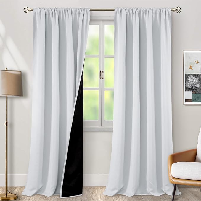 BGment Long Blackout Curtains for Living Room 108 Inch Length, Full Room Darkening Thermal Insulated Noise Reducing Bedroom Window Curtains with Rod Pocket, 2 Panels, Each 52 Inch Wide, Greyish White by BGment