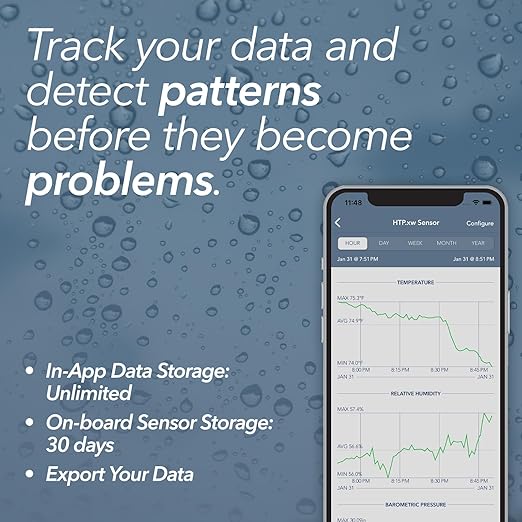 SensorPush HTP.xw Smart Temperature Sensor & Humidity Sensor - Thermometer, Barometer, & Hygrometer w/App Monitoring - Premium Heat Index, Barometric Pressure Gauge, Temperature and Humidity Monitor - Image 6