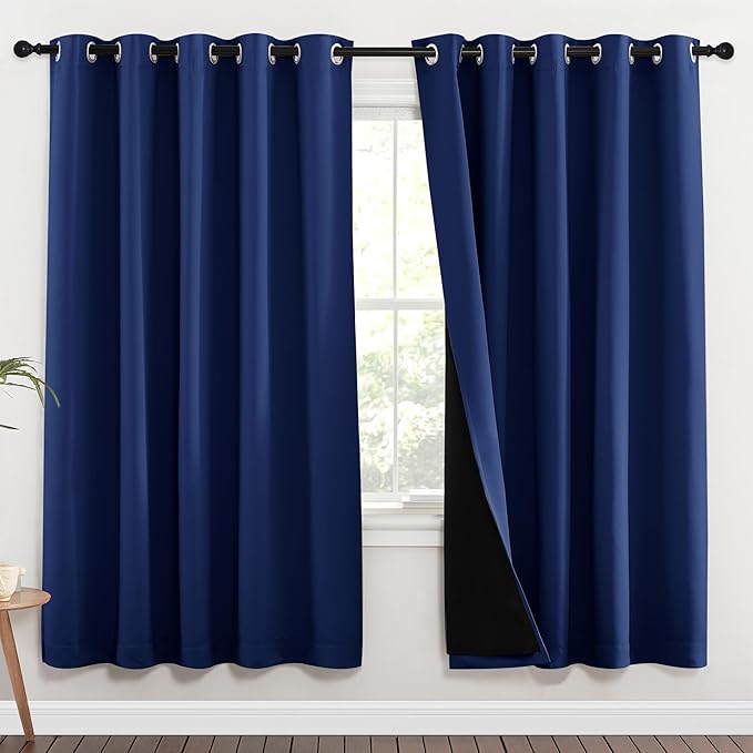 NICETOWN Full Shade Curtain Panels, 70 x 72 inch, Royal Blue, Pair of Energy Smart & Noise Blocking Out Blackout Drapes for Dining Room Window, Thermal Insulated Guest Room Lined Window Dressing by NICETOWN