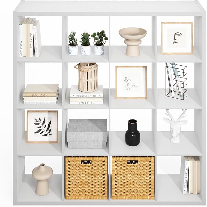Furinno Simple Cube Storage Organizer, 16-Cube Display Shelf, Open Back Shelving Unit, Storage Shelves, Extra Thick Frame, for Organization and Storage, Living Room, Home Office, White - Image 5