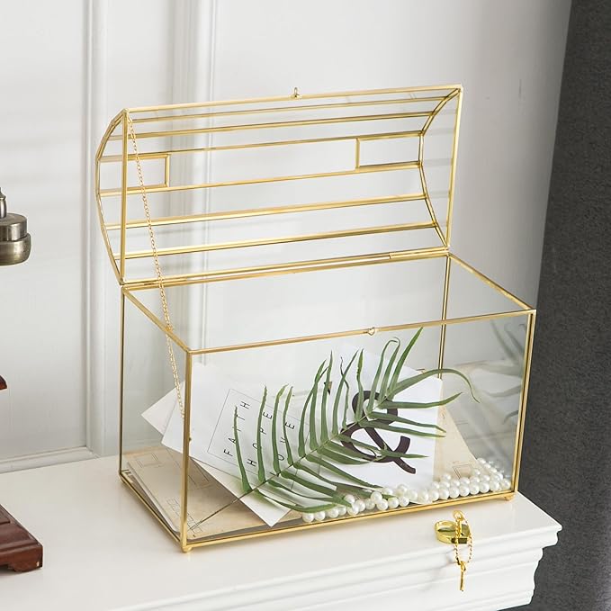 Wedding Card Box with Slot, 12.2'' Large Glass Card Boxes for Reception, Gold Cards Holder, Clear Decorative Storage Box with Lock for Baby Shower, Birthday Party, Christmas, Bridal Shower - Image 3