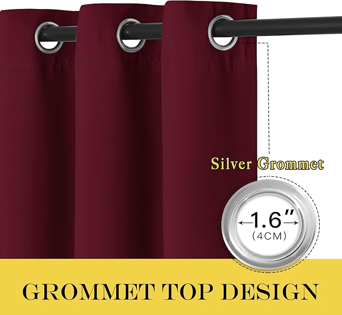 NICETOWN Blackout Room Divider Curtains 84 inch Length, Grommet Energy Saving Thermal Drapes Sound Reducing Window Treatments for Living Room/Bedroom, W100 x L84, 1 Panel, Wine Red - Image 5