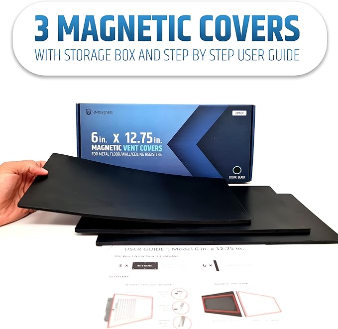 Powerful Magnetic Vent Covers (3-Pack) That Will Never Fall Off (Upgraded Design) - for Sealing Floor/Wall/Ceiling Registers of Width 5.25" to 6", Length 11.25" to 12" | Vent Not Included | Black - Image 7