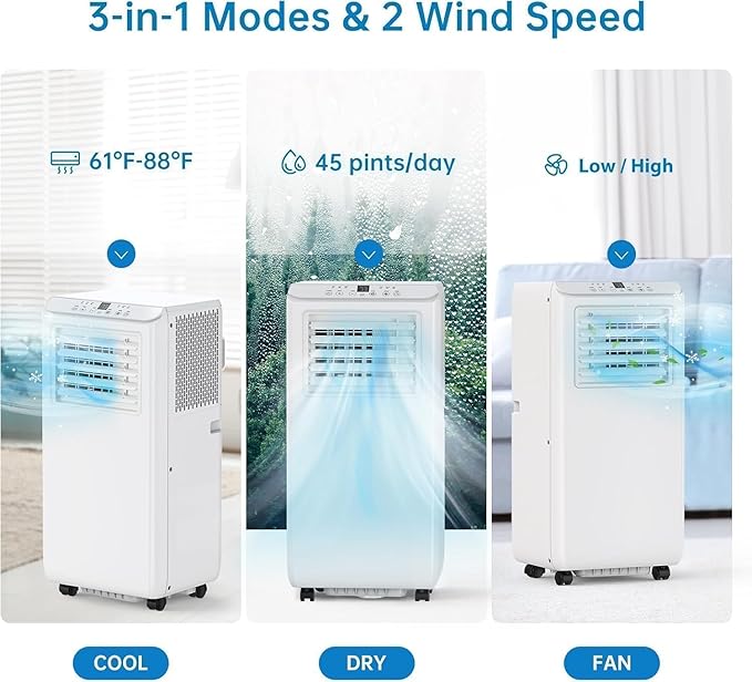Rapid Breeze 8,000 BTU Portable Air Conditioner - 3 in-1 AC Unit with Dehumidifier, Fan & Sleep Mode - Remote Control, 24H Timer, Window Kit for 350 Sq.Ft Bedroom/Office - Image 2