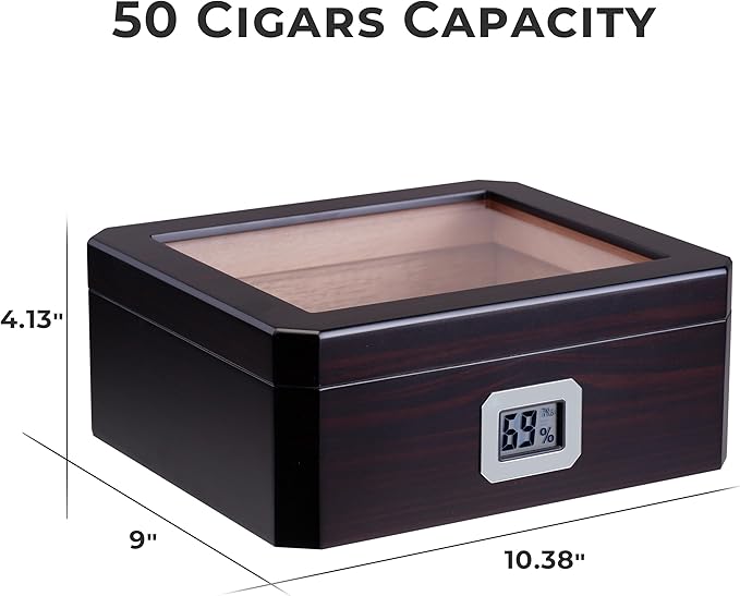 Woodronic Cigar Humidor for 50 Counts with Digital Hygrometer, Crystal Gel Humidifier & Humidor Solution, Spanish Cedar Lined and Divider, Desktop Cigar Box Gift for Men - Image 6