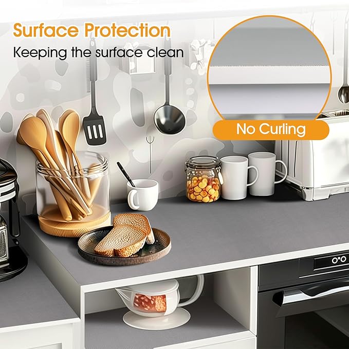 Shelf and Drawer Liner for Kitchen Cabinets Non-Adhesive, Strong Grip Non-Slip Thickened Cabinet Liners for Shelves, Waterproof Mats for Dresser Cupboard, Pure Gray, 17 in x 10 Feet - Image 3