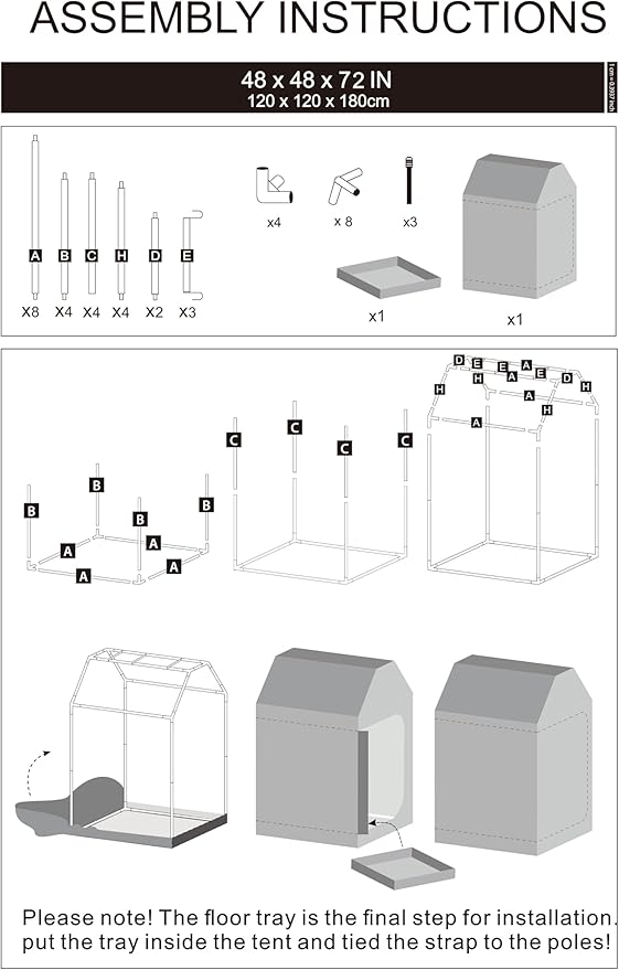 Grow Tent Roof 48"x48"x72" High Reflective Grow Tent Indoor Grow Room for Planting Fruit Flower Veg with Removable Water-Proof Floor Tray - Image 9