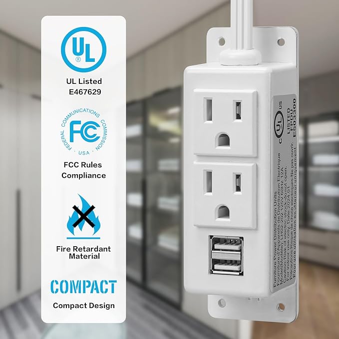 Gun Safe Power Outlet Kit, Briidea Gun Safe Accessory Electrical Outlet with USB for Interior Dehumidifiers and Lights, White - Image 2