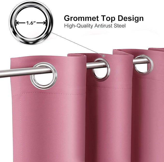ChrisDowa Room Darkening Curtains 90 Inches Long 2 Panels Set for Living Room, Grommet Thermal Insulated Blackout Curtains for Bedroom (Pink, 52 x 90 Inch) - Image 2
