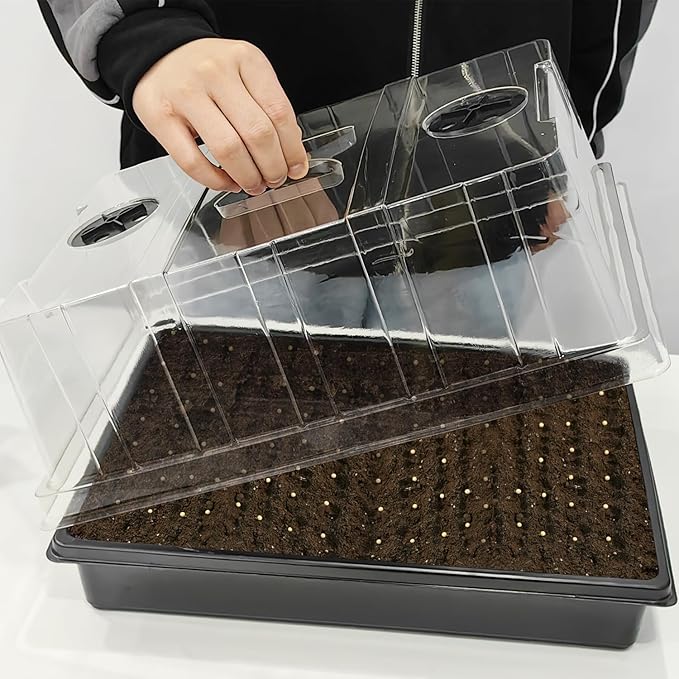 12-Pack Seed Starter Trays with 5'' Tall Humidity Domes – Thick Plastic, Reusable Seedling Tray with Clear Lids for Strong Plant Germination, Ideal Microgreen Growing Trays for Faster Seed Propagation - Image 4