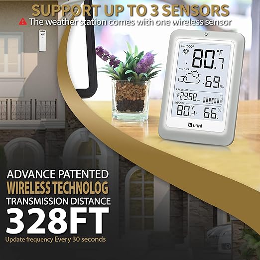 Wireless Weather Stations, with 330ft Range Sensor and Adjustable Backlight Inside Outside Monitor (White) - Image 4