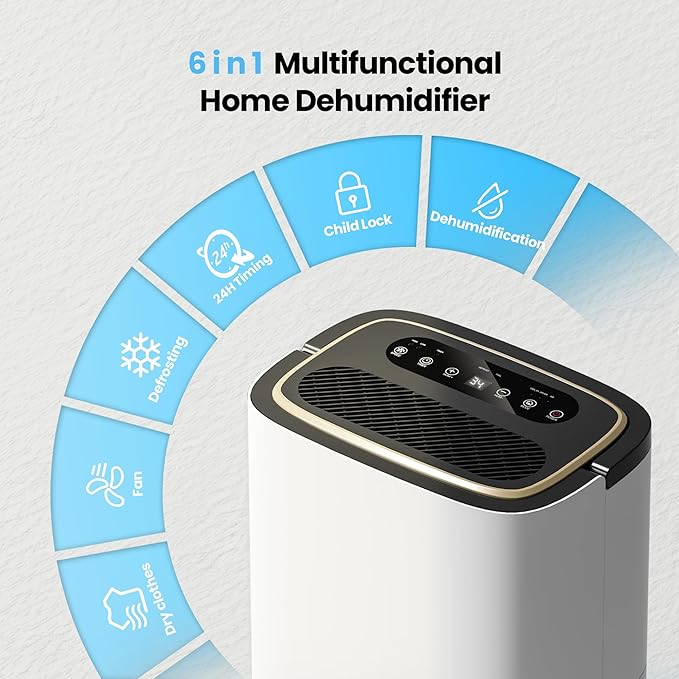 3000 Sq.Ft Dehumidifier, 30PT/24H Dehumidifiers with Drain Hose for Home, Large Compressor Dehumidifier for Basement/Laundry/Bedroom/Office, Dehu/Dry/Air Mode, Humidity Display/Timer/Child Lock - Image 9