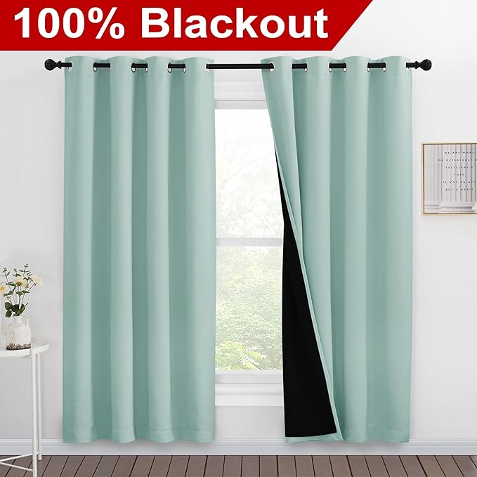 NICETOWN 100% Blackout Window Curtain Panels, Full Light Blocking Drapes with Black Liner for Nursery, 78-inch Drop Thermal Insulated Draperies (Aqua Blue, 2 Pieces, 55-inch Wide Per Panel) - Image 2