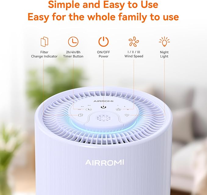 AIRROMI Air Purifier for Bedroom with A2001 Lavender Purple - Image 3