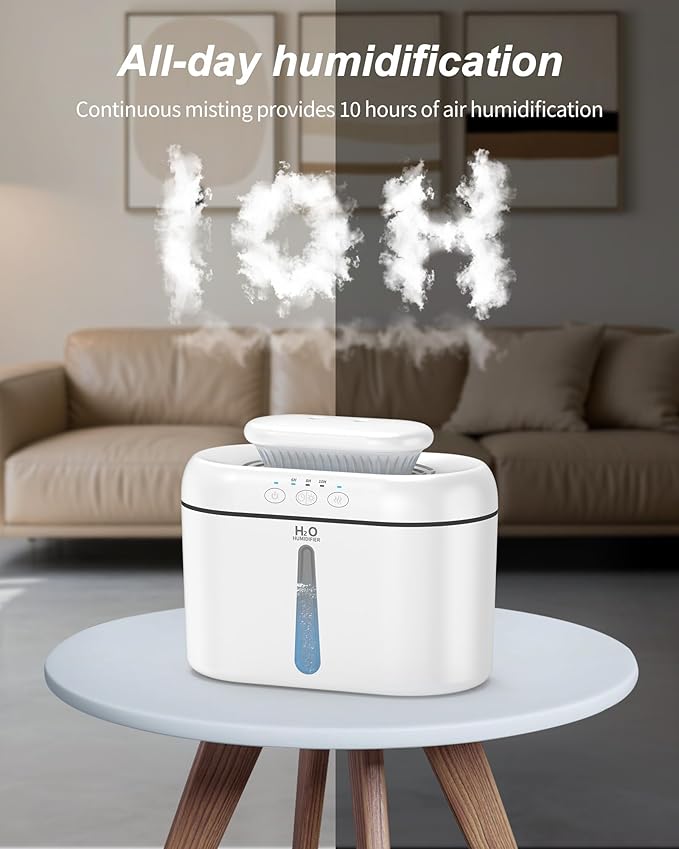 SZO Double Spray Humidifiers for Bedroom Large Room, 2.5L Cool Mist Humidifier for Plants Baby Nursery, Dual Nozzle Output, 16dB Quiet, Auto Shut-Off, Night Light, White - Image 3