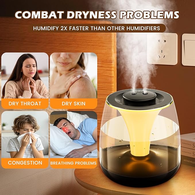 Humidifiers for Bedroom, 3 L Cool Mist Top-Fill 40H Super Long Time, 23dB Quiet, Baby Humidifier, Oil Diffuser for Large Room, Plants, Nursery, Office, 7 Color Light Ultrasonic (black) - Image 7