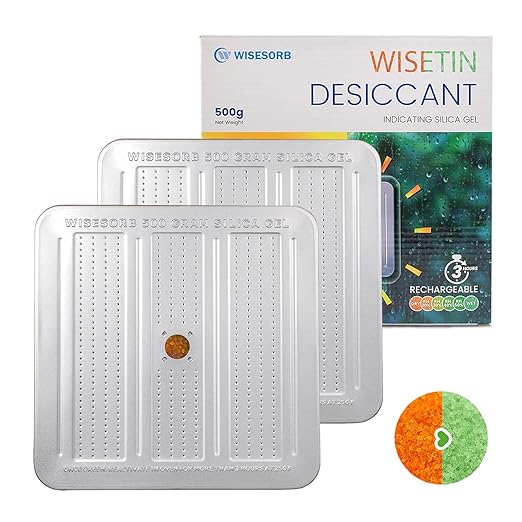2Pcs 500 Gram Desiccant Canisters, Indicating & Rechargeable Gun Safe Dehumidifier, Portable Desiccant Canister, Silica Gel Moisture Absorber for Storage by Wisesorb