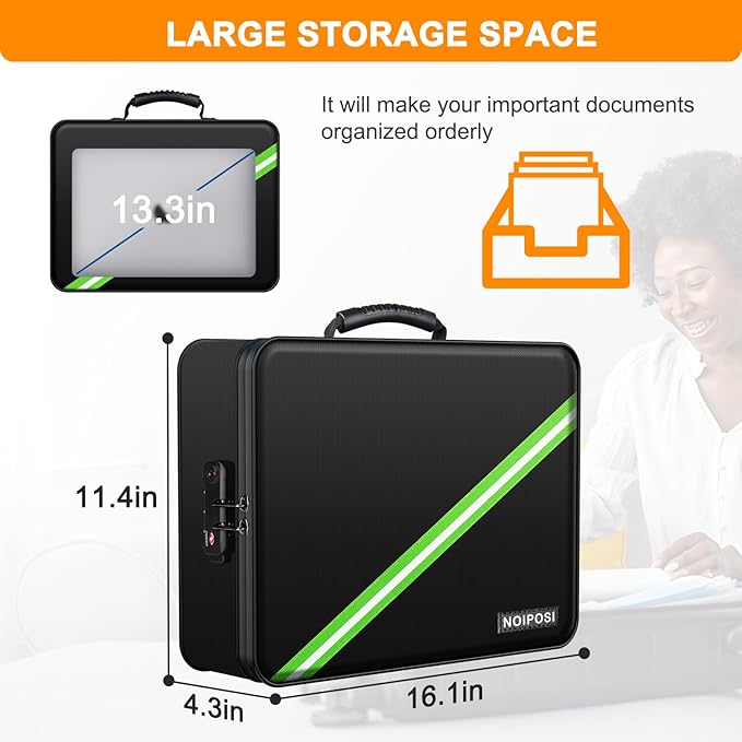 Noiposi 5200℉ Fireproof Document Box, 16.1x 11.4x4.3 Inch Waterproof and Fireproof Document Organizer,Portable Home Travel Safe Storage Box for Legal Size Documents,File and Birth Certificate,Black - Image 6