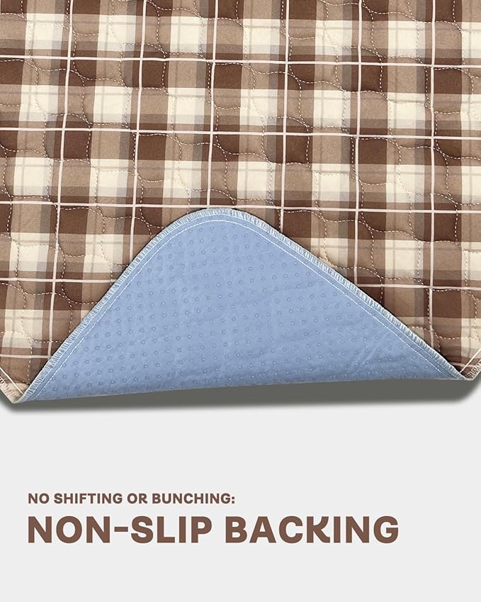 Non-Slip Bed Pads for Incontinence Washable (34" x 36"|4 Pack), Waterproof Bed Pads, Brown Grid, Bed Wetting Pads for Bed, Sofa, Floor, Resuable Underpads for Adults, Seniors, Pet - Image 4