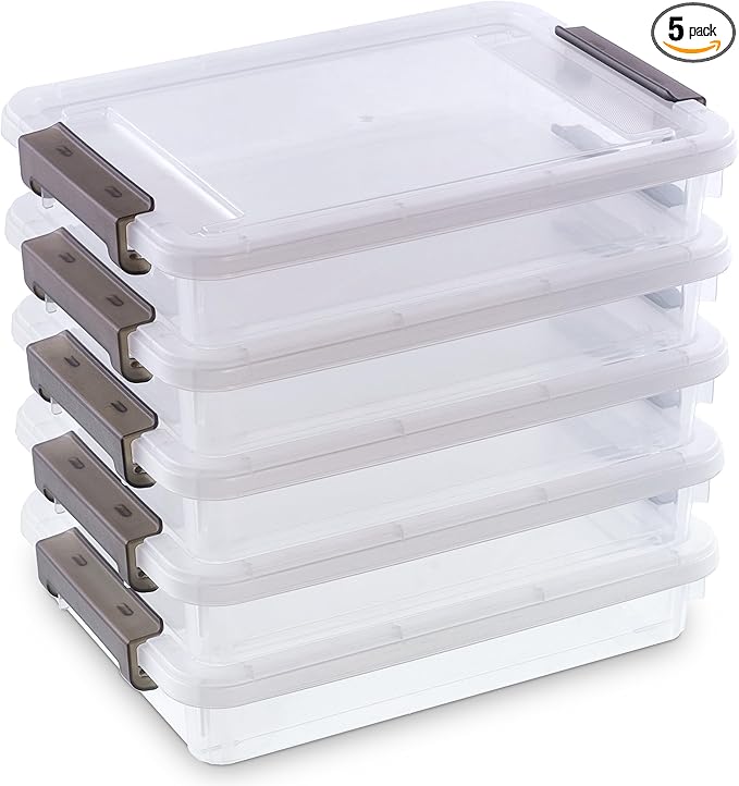 5PCS Plastic Storage Bins with Lids Portable Project Case Water Resistant Plastic Containers for Organizing Document,A4 Paper,Photo,Letter,Scrapbook by Bienvoun