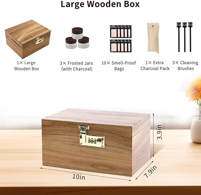 Large Wooden Box With Combination Lock, Wooden Lock Box With Lid, Locked Storage Box With Removable Tray And Jars,Ideal For Home Storage - Image 6