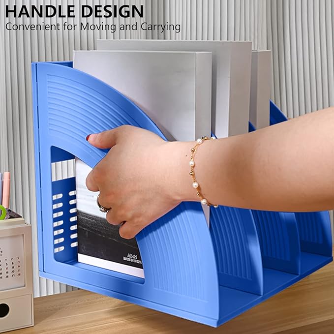 Marte Vanci Magazine File Holder Book Desktop Organizer Plastic Storage Sturdy Vertical 3 Section Folder Blue - Image 3