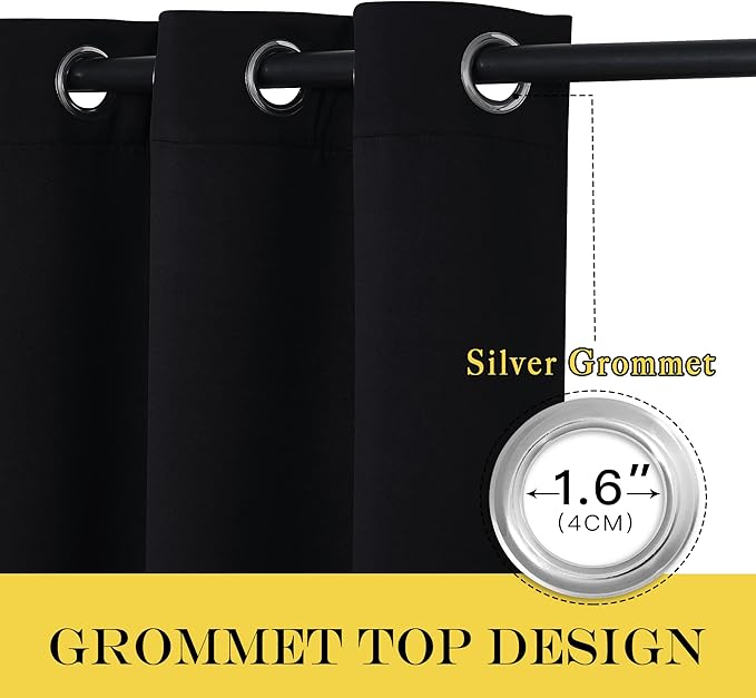 NICETOWN Blackout Curtain Drape for Night Shift - Light Reducing Thermal Insulated Solid Grommet Blackout Window Treatment for Living Room (1 Piece, W66 x L72, Black) - Image 2