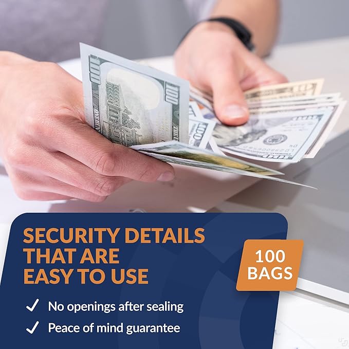 ControlTek SafeLok 12" x 16", Clear, 50 Bags, Tamper-Evident Deposit Bags for Cash Handling & Valuables, Moisture, Heat and Cold Sensitive Ink, Tear-off receipt + Large Barcodes 585093 - Image 5