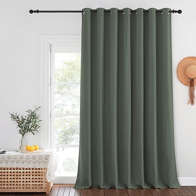 NICETOWN Blackout Sliding Door Curtain 108 inches Long, Grommet Room Darkening Sound Dampening Thermal Curtain Room Divider Drape, Dark Mallard, W100 x L108, 1 Panel by NICETOWN