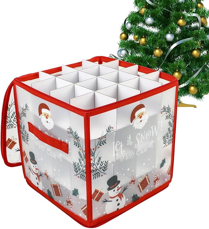 Ornament Boxes - Large Capacity Holiday Organizer, Removable Dividers, Clear Lid Storage Box, Portable Handle | Xmas Decoration Holder For Balls, Home, Attic, Closet, Garage, College Dorm, Seasonal De by Unknown