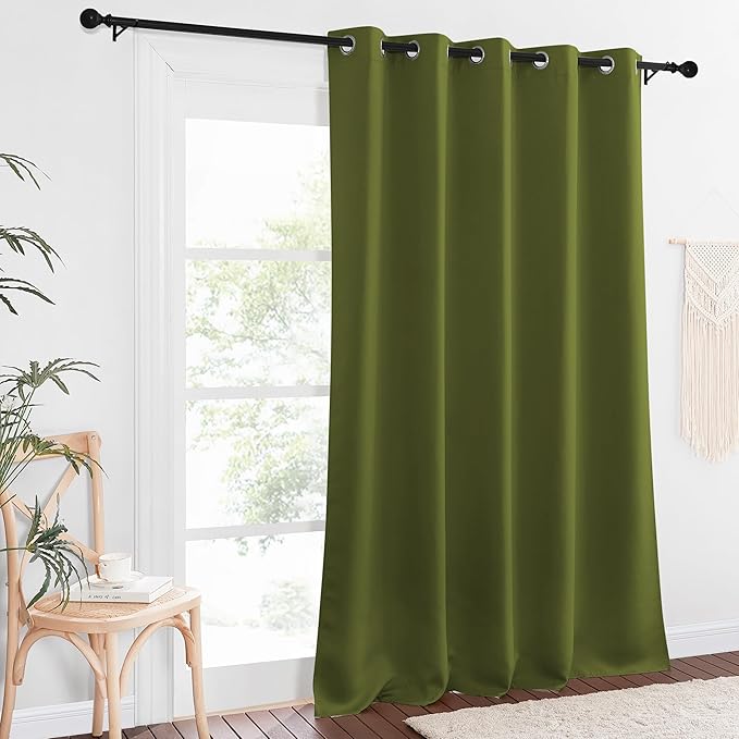 NICETOWN Patio Blackout Curtain Panels - Extra Wide Sliding Door Thermal Insulated Drape, Privacy Room Divider Curtain for Bedroom Office (Olive Green, 66 x 118 Inch Long) - Image 8