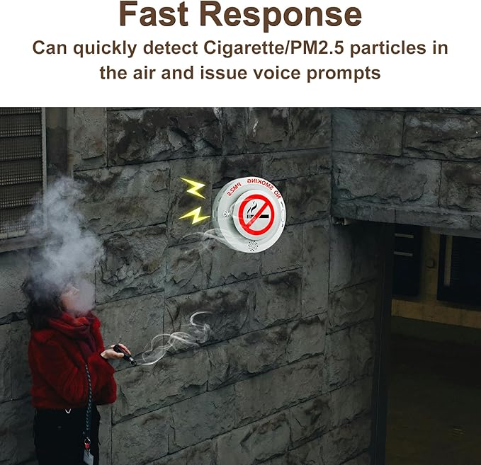 2in1 Cigarette Detector with Remote Control, No-Smoking and PM2.5 Alarm with Voice Reminder, Tobacco Control Guard Environmental Monitor for Office Public Spaces Smart Air Quality Surveillance System - Image 8