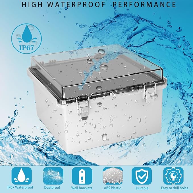 Waterproof Outdoor Electrical Box Junction Box Weatherproof IP67 ABS Plastic Enclosure Switch Router Project Box with Mounting Plate with Wall Bracket 2 Cable Glands Clear 8.27" x 8.27" x 5.12" - Image 2