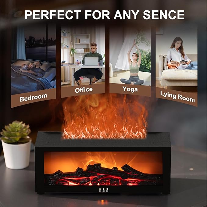Fireplace Diffuser Humidifier,Fireplace Aromatherapy Essential Oil Diffuser, Ultrasonic Colorful Cool Mini Flame Fire Aroma Humidifier with Timer for Home,Bedroom,Office,Yoga - Image 5