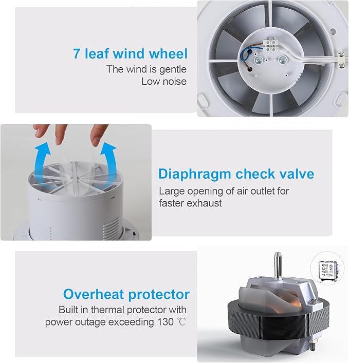 Bathroom Exhaust Fan, 6 inch Silent Ceiling and Wall Mount Ventilation Fan with Anti-Backflow Check Valve, Balanced Air Solution, for Tub Shower Enclosure, 110V (Round) - Image 3