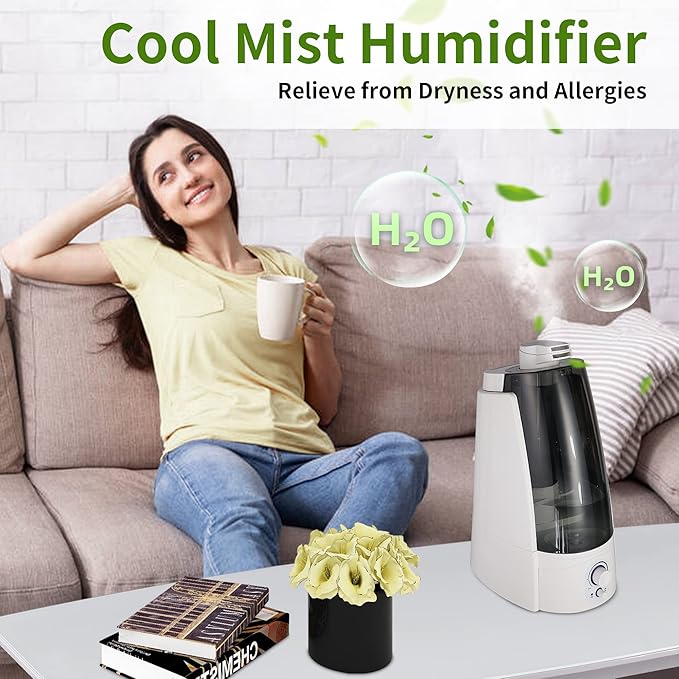 Cool Mist Humidifier for Office & Bedroom, 5L Top Fill Personal Humidifier with Adjustable Mist Mode, 2 Settings, Anion Technology, Ultra Quiet, Auto Shut-Off, Lasts Up to 15 Hours – Black - Image 6