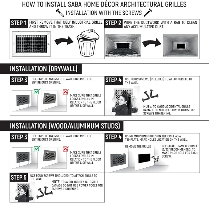 SABA Home Decor Air Vent Cover Grille - Acrylic Plexiglass 8" x 8" Duct Opening, 10" x 10" Overall White Finish Decorative Covers for Walls & Ceilings NOT for Floor USE, Venetian - Image 9