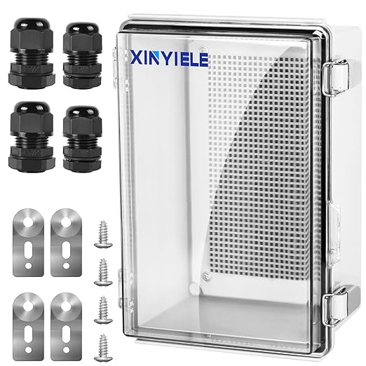 Waterproof Outdoor Project ABS Plastic Junction Box IP67 Weatherproof Dustproof Enclosure with Hinged Cover, Mounting Plate,Wall Brackets for Power Project (Clear, 11"x7.5"x5.5") by XINYIELE