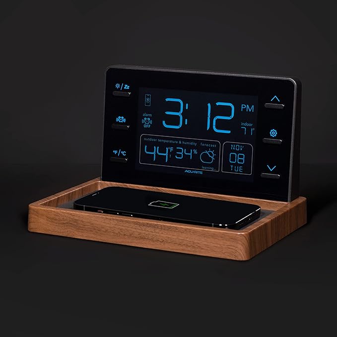 AcuRite Weather Valet with Qi-Certified Wireless Charging Pad, Auto-Dimming LCD Screen, Alarm Clock, Hyperlocal Forecast, Outdoor Temperature and Humidity Measurements, Indoor Temperature Reading - Image 2